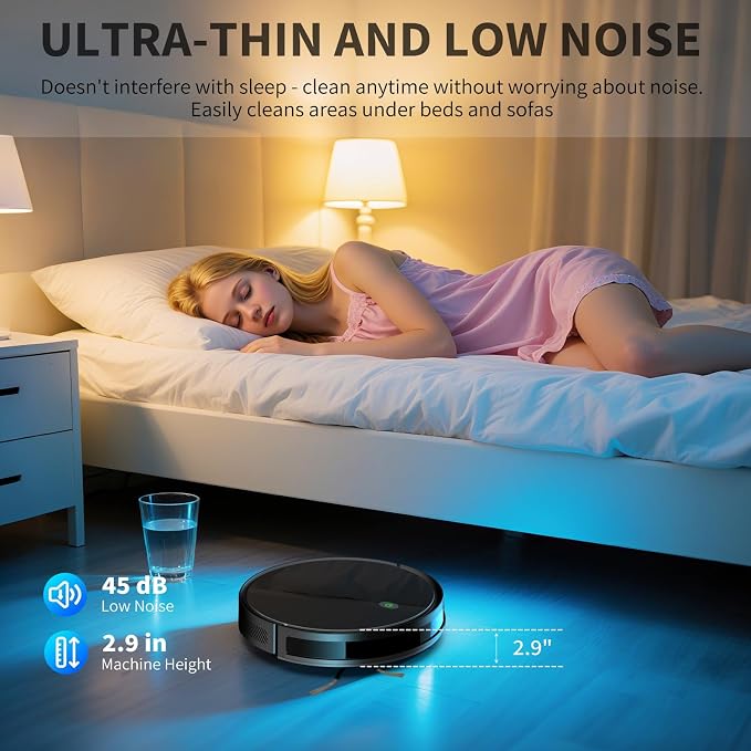 JEBRO 2 in 1 Robot Vacuum and Mop Combo, 3500 Pa Suction, 120 Min Runtime, 2.9" Slim, App/Voice/Remote Control, Self-Charging for Pet Hair, Hard Floor, Carpet