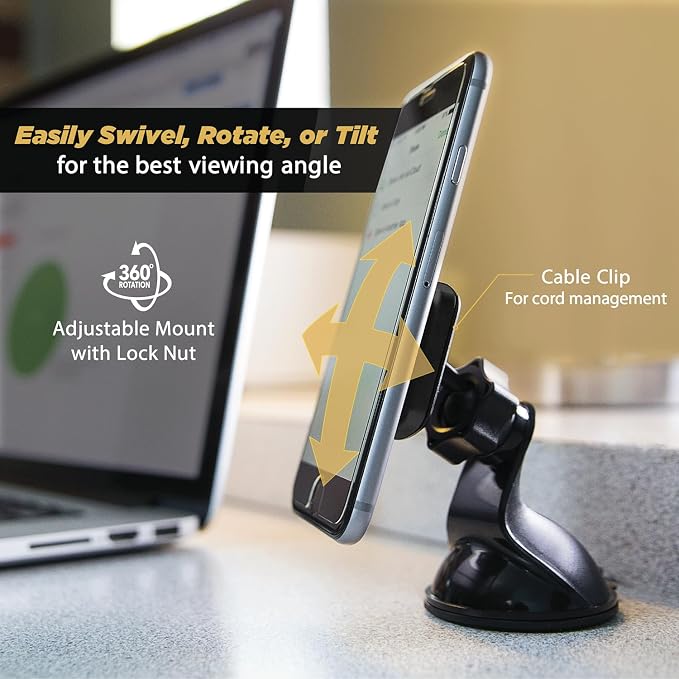 Scosche MAGWSM2 MagicMount Magnetic Suction Cup Mount for Car Windshield or Dashboard, 360° Adjustable Magnet Head, Universal Cell Phone Holder for Car, Compatible with iPhone, Samsung & All Devices