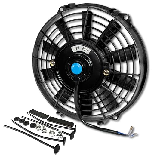 DNA Motoring 9 Inch High Performace Electric Cooling Slim Radiator Fan with Mount Kit, Black, RAF-9+FMK
