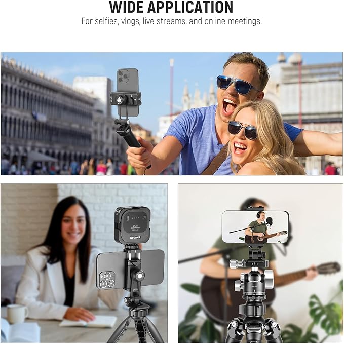 NEEWER SP-02 Phone Tripod Mount Adapter with Arca Type Quick Release Plate Cold Shoe 360° Rotation 180° Tilt Cleaning Cloth, Foldable Holder Compatible with iPhone Android Samsung for Video Recording