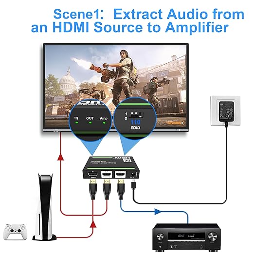 8K@60 HDMI2.1/eARC Audio Extractor/Adapter, Out Audio to Amplifiers, Support 4K120Hz, HDR10+, Dolby Vision, Dolby Atmos, DTS:X, Audio Pass Through
