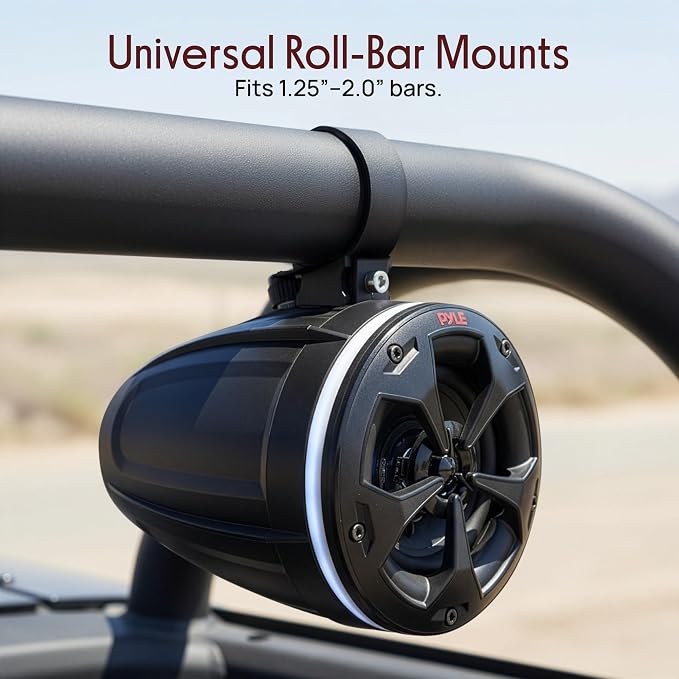Pyle 2-Way Waterproof Off Road Speakers - 4" 800W Active Passive Marine Grade Wakeboard Tower RGB Speakers System w/Bluetooth Controller, Full Range Stereo Speaker for ATV/UTV Jeep Boat PLUTV48KBTR