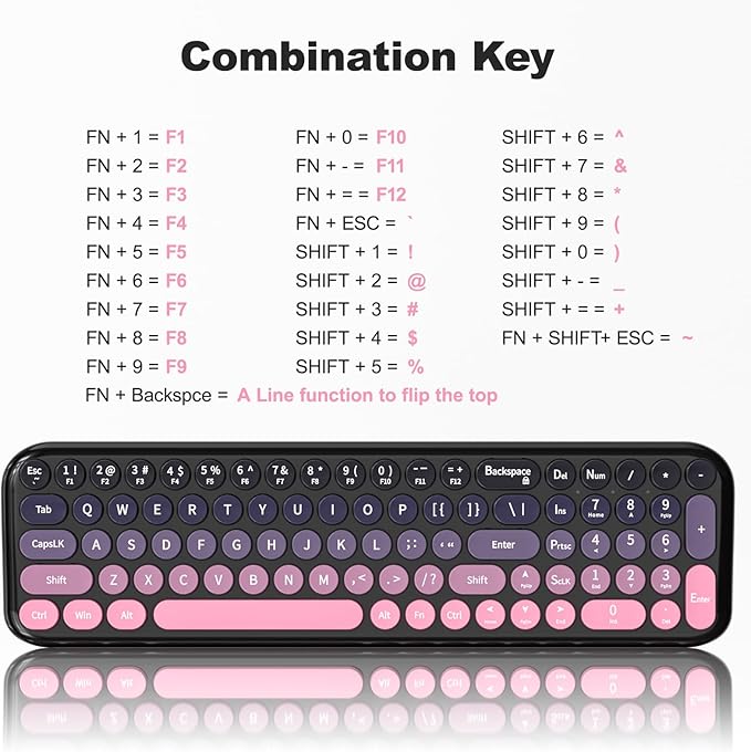 MOFII Wireless Keyboard and Mouse Combo, Compact Typewriter Retro Round Computer Keyboard and Mouse Set, Plug and Play, for Windows, Computer, Desktop, PC, Notebook - (Plum Pink Gradient)