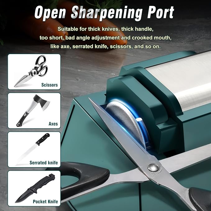 Professional Electric Knife Sharpener with 100% Diamond Abrasives & Precision Angle Guides, 3-Speed Variable 4-Stage Open Touch-Screen Knife Sharpener for Straight, Serrated Edges, Scissors & Axes | 100% Diamond Abrasives, Precision Angle Guides, 3-Spe...