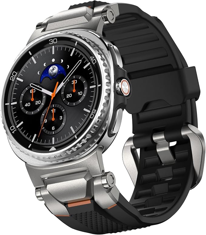 ULTIMAL Rugged TPU Sport Band ONLY for Samsung Galaxy Watch 8 Classic & Galaxy Watch 8 (40/44/46mm), Replacement Strap with Secure Connector, Waterproof Sweat-Resistant, Fit 6.2”-8.9”(Black+Silver)