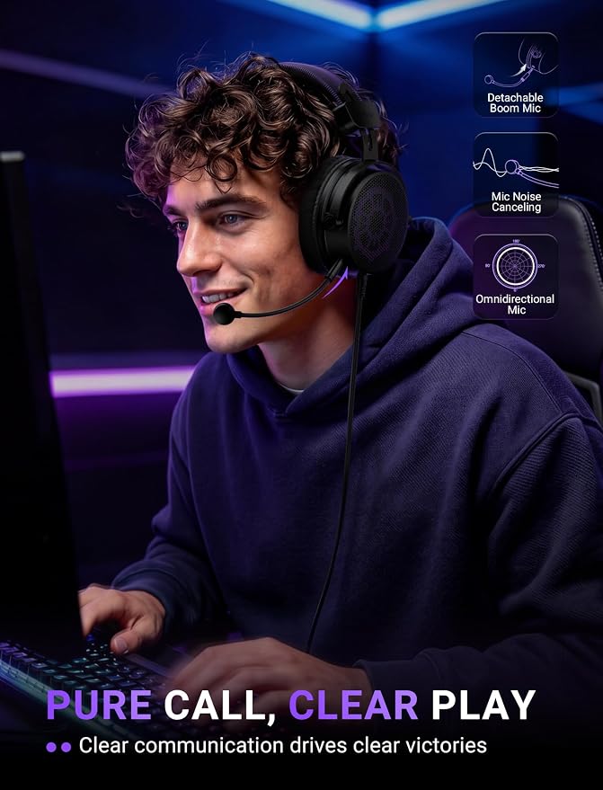 FIFINE Open Back Gaming Headset with 7.1 Surround Sound - Expansive Open Audio - USB/3.5mm Dual Wired Connection - Detachable Mic for PC, PS5, PS4, Laptop, Mac, Xbox, Mobile - Ampligame H18V Lite BP