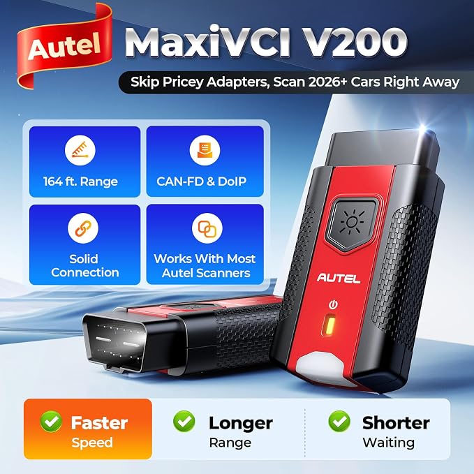 Autel VCI200 Wireless Diagnostic Dongle with CAN FD & DoIP, OBD2 Bluetooth Adapter Connector V200, Upgrade of V150 V100 VCI150 VCI100, Compatible with KM100, MS906 Series, ITS600, BT608, BT609