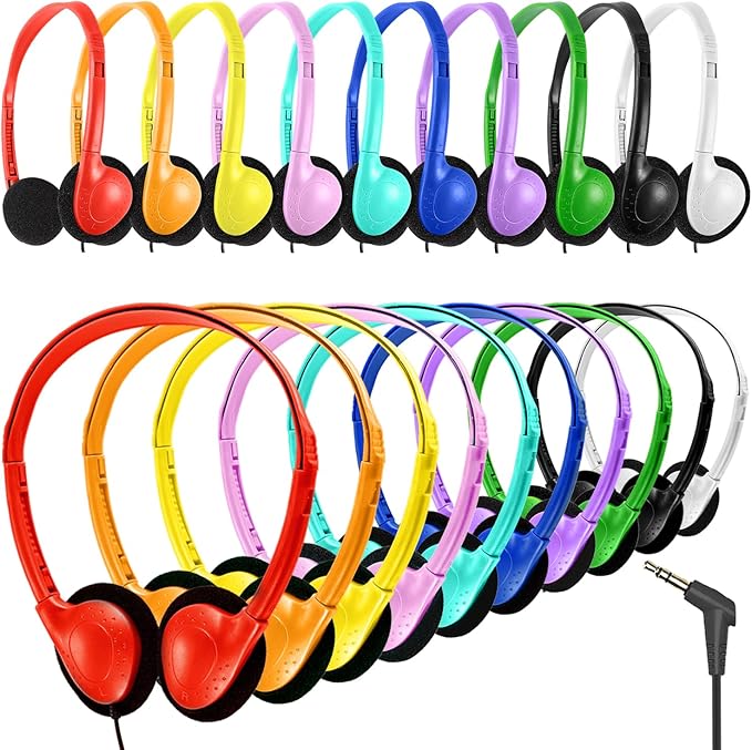 20 Pack Classroom Headphones Bulk for Kids School Student,Wholesale Durable Wired Class Set Headphones for Children Toddler Teens Boys Girls and Adult(GS857, Mixed)