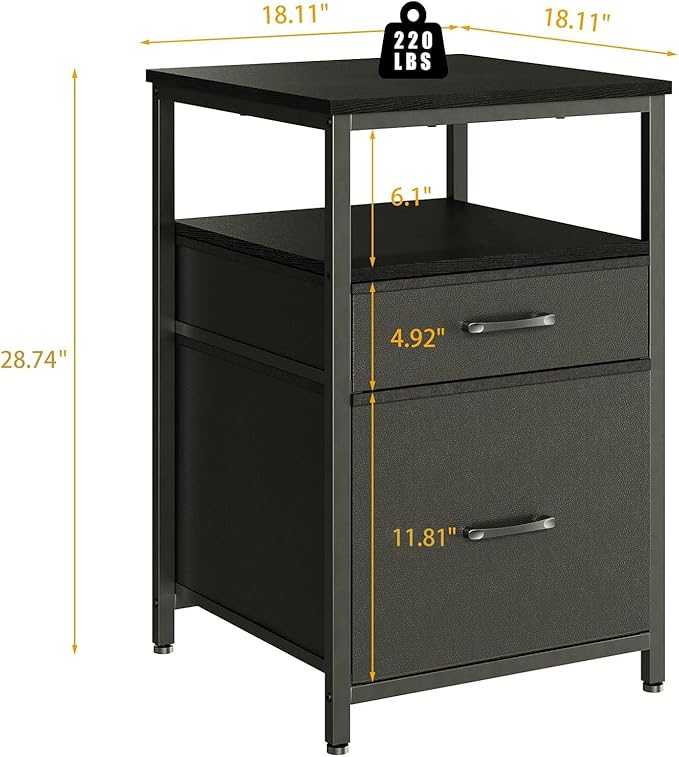 Herture Mini Fridge Stand with 3 Storage, Mini Fridge Cabinet, Beverage Fridge Table, Heavy Duty 18.11" L* 18.11" W Tabletop, for Dorm, Apartment,Office, Bedroom Black HB03BXB