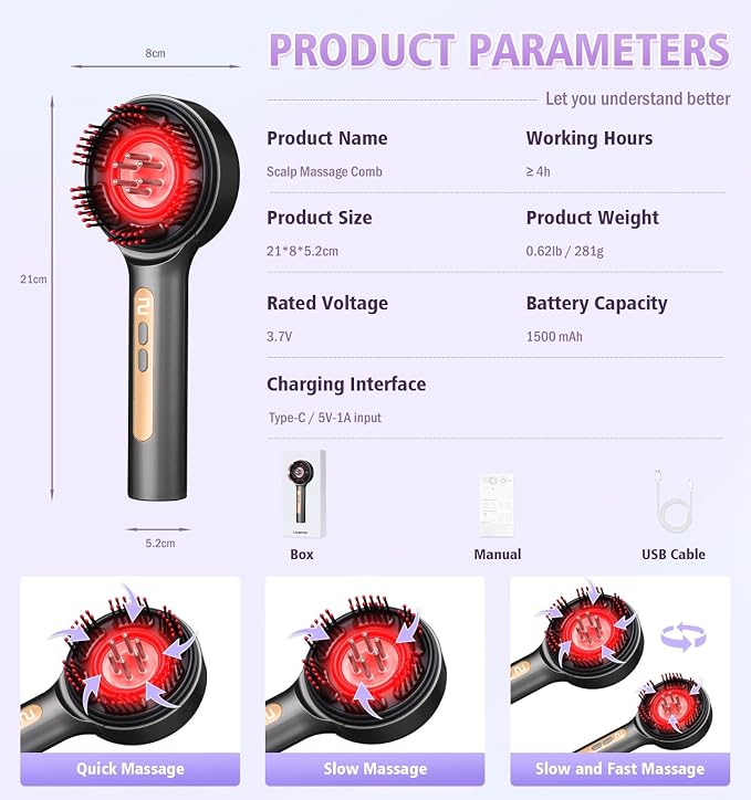 Electric Scalp Massager Comb | IPX7 Waterproof, Scalp Brush