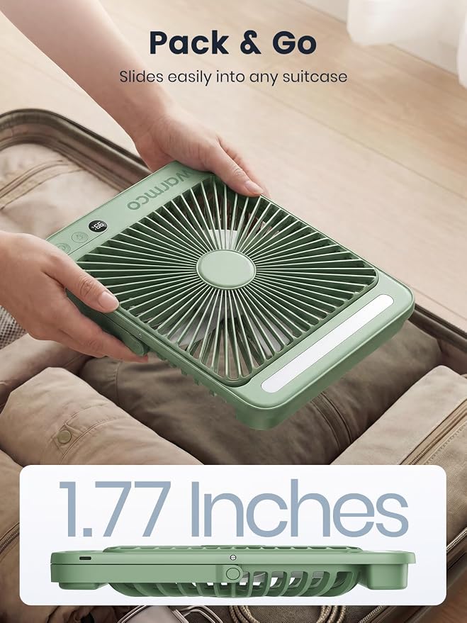 Warmco D4 Battery Powered Camping Fan 20000mAh, LED Lantern | Up To 48H Runtime, Ultra-Slim Quiet 8-Inch Fan, Digital Display & Hook For Tent, Bedroom, Outdoor & Travel