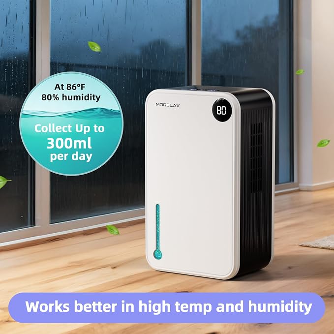 Dehumidifier, 55OZ Dehumidifiers for Home, Quiet with Auto Shut Off, Humidity Display Dehumidifier for Bedroom/Bathroom, Timer, Drain Hose, 7-color LED light, Moisture Absorbers (White)