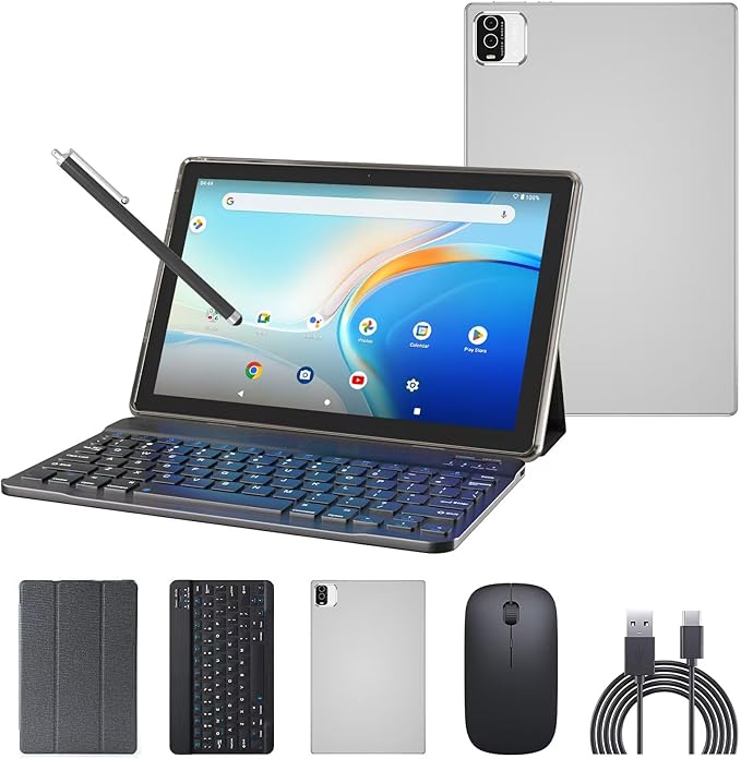 Android 14 Tablet 2 in 1 Tablets 10 Inch Tablet with Keyboard Mouse Case Protective Stylus 10.1" Tab 8GB+64GB Support 1TB Expansion 2MP+8MP Dual Camera 6000mAh Battery Bluetooth WIFI-6 Android Tableta