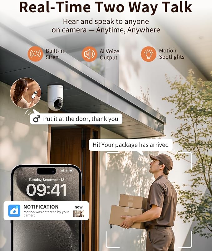 𝟐𝐊 Indoor Cameras for Home Security, for indoor Baby Pet Dog Cat Nanny | Auto tracking,5G&2.4G WiFi,Work with Alexa,AI Voice Output,Instant Alert,Night Vision,IP65