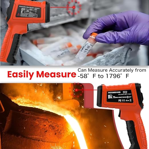 50:1 Infrared Thermometer Temperature Gun, -58°F to 1796°F Digital Laser Temp Gun for Cooking, Pizza Oven, BBQ, Fridge IR Thermometer Gun for HVAC, Engine, and Industrial Use