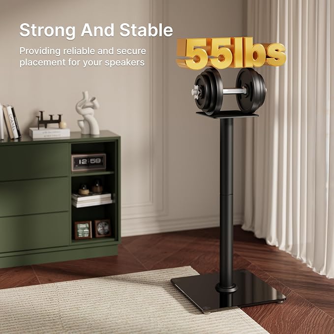 Speaker Stands Pair, 30" Fixed Height, 55lbs Weight Capacity, 11.8" Base, Cable Management, Freestanding Speaker Floor Stand for Surround Sound, Tempered Glass Base