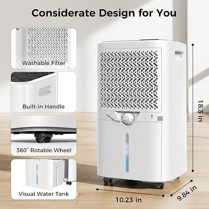 4000 Sq.Ft Dehumidifier for Basement with Drain Hose, Trazico 45 Pint Dehumidifiers for Home or Garage, Smart Humidity Control, Auto Defrost, 24H Timer, Ideal for Large Rooms