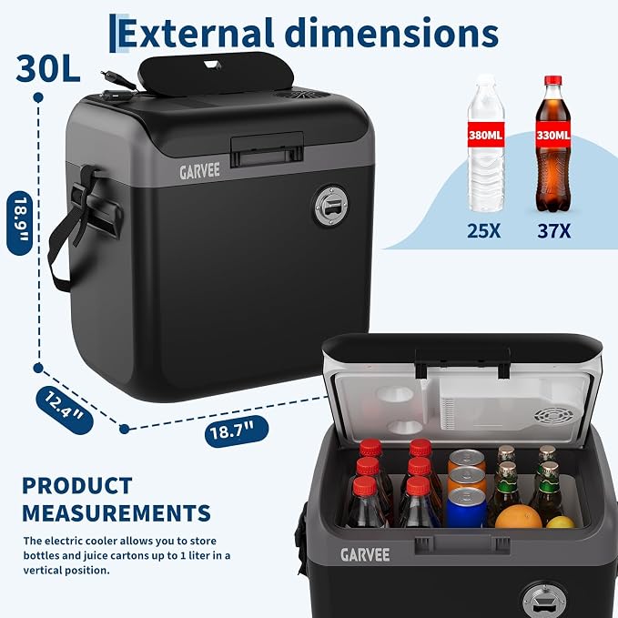 Garvee Electric Cooler & Warmer with Handle | 30 l Portable Thermoelectric Fridge for Vehicles & Trucks| 110V AC Home Power Cord & 12V Car Adapter for Camping, Travel & Picnics