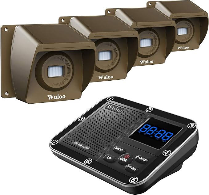 Wireless Driveway Alarm 1800 Feet Long Range Motion Sensor Alert System Driveway Detector for Home with 1800mAh Rechargeable Battery (1&4-Brown)