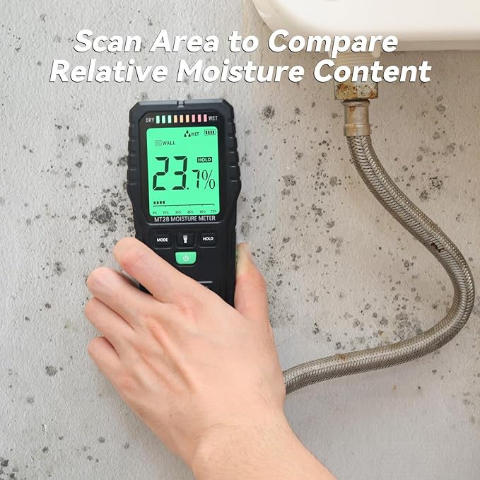 Pinless Moisture Meter Non-Invasive Digital Wood Moisture Tester | For Wall, Lumber, Building, Firewood, Humidity Tester,Built Flashligh,Low Light Readable LCD Screent