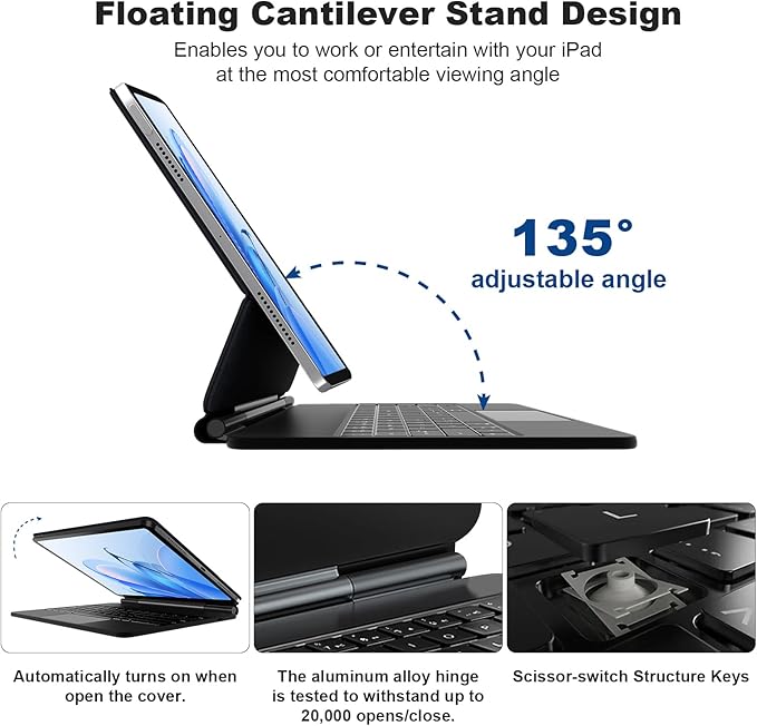 Magic Keyboard for iPad Pro 11 inch 5th (M4, 2024), Bluetooth Keyboard Case for iPad Pro 11 M4 (USB-C), Easy-Set Magnetic Stand with Multi-Touch Trackpad, Auto Wake/Sleep, Backlight