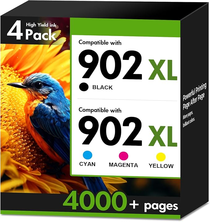 902XL 902 6978 Ink Cartridges Combo Pack Replacement for HP Printers 902 XL Black and Color Combo Pack for OfficeJet Pro 6978 6968 6970 6958 6962 6975 6960 6965 6971 6974 6976 6979-4 Pack
