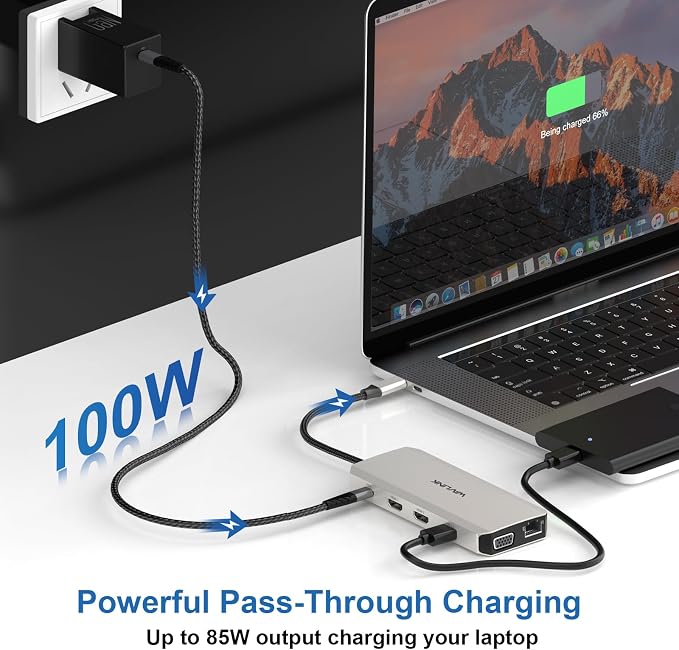 WAVLINK USB C Docking Station Dual Monitor for Dell HP Surface Lenovo Laptop, Triple Display USB-C Hub Multiport Adapter Dongle with 2 HDMI, VGA, Ethernet,100W PD, 5 USB, SD/TF Card Reader,Audio