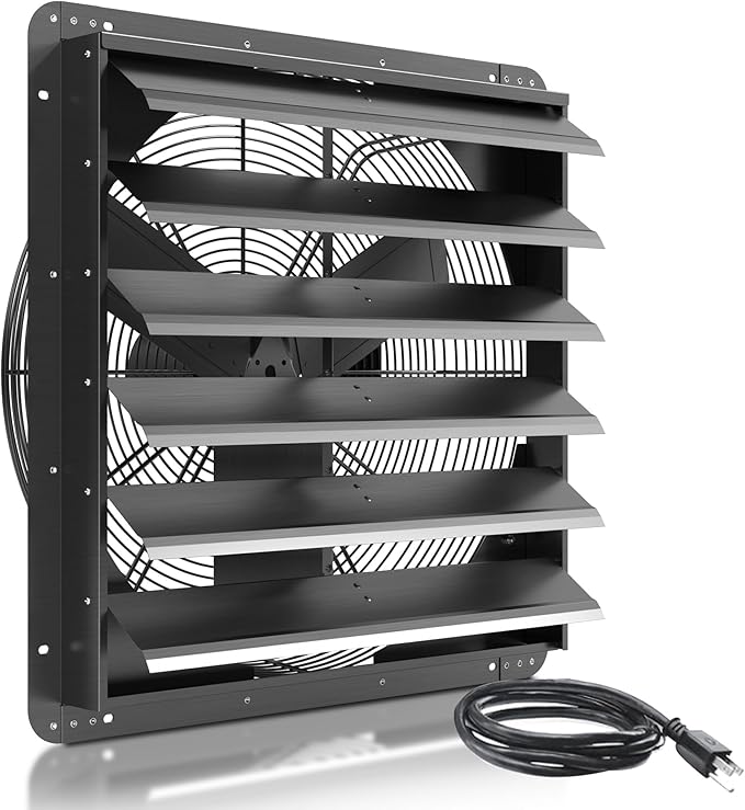 24 Inch Shutter Exhaust Fan, Aluminum Wall Mounted Exhaust Fan with Power Cord,5280 CFM High Speed Automatic Louvered Vent Fan for Greenhouse, Factory,Shop,Garage, ETL Listed