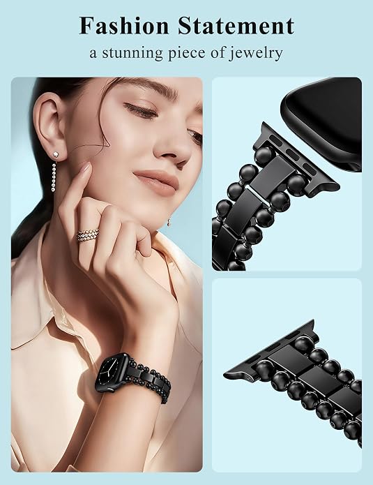 TOYOUTHS Beaded Bracelet Compatible with Apple Watch Bands 38/40/41/42/44/45/46/49mm Women, Dressy Fancy Stainless Steel Metal Elegant Jewelry Strap for iWatch Series 11 10 9 8 7 6 5 4 Ultra/SE 3 2 1