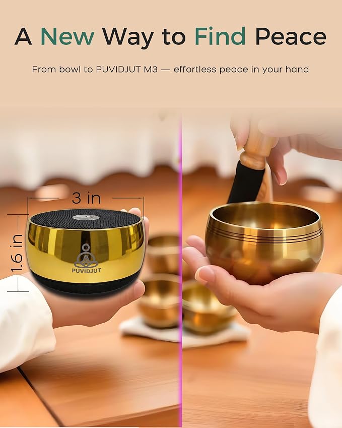 Portable Electronic Tibetan Singing Bowl, 4 Healing Frequencies (417-639Hz)& Singing Bowl Tone - USB-C Rechargeable Meditation Musical Instrument for Yoga, Relaxation, Reiki, Chakra Balance Gold