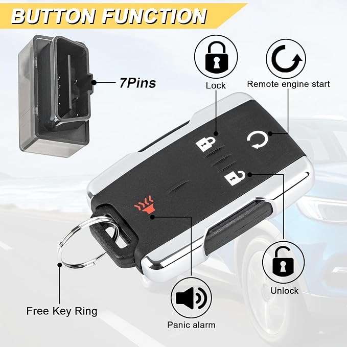 Vurkcy Key Fob Replacement for 2014-2020 Chevrolet Silverado & GMC Sierra/ 15-21 Chevy Colorado &GMC Canyon Car Keyless Entry Remote Control, M3N-32337100, 4 Btn, 2Pcs
