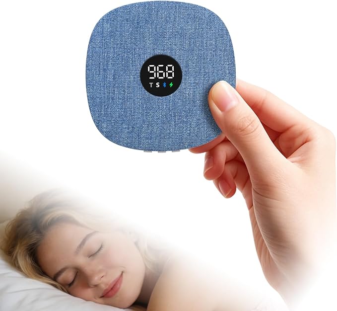 Hesond Under Pillow Speaker Dual Bone Conduction Stereo Bluetooth Wireless Music Portable Sleep Sound Sleep Speaker with LED Display White Noise Timer for Side Sleepers Supports TF Card (Blue)