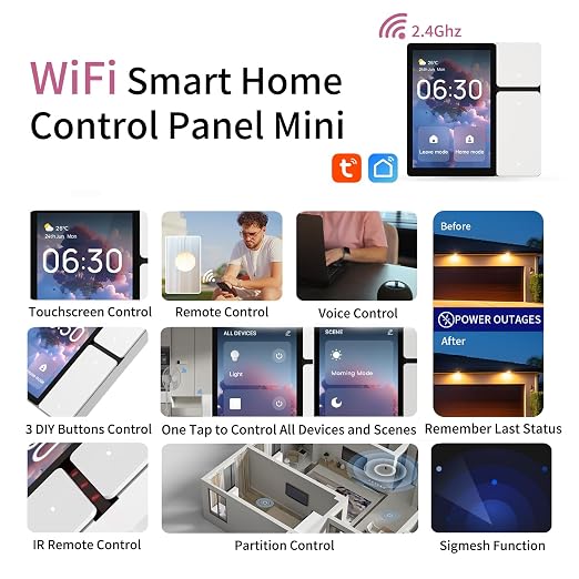 TONGOU DIY WiFi Smart Switch, 3-Switch Smart Home Control Panel Mini, 3.5 inch with LCD Touchscreen and Sigmesh, IR Remote Control, Tuya/Smart Life App, Partition Control, FCC Certificated, ETL Listed