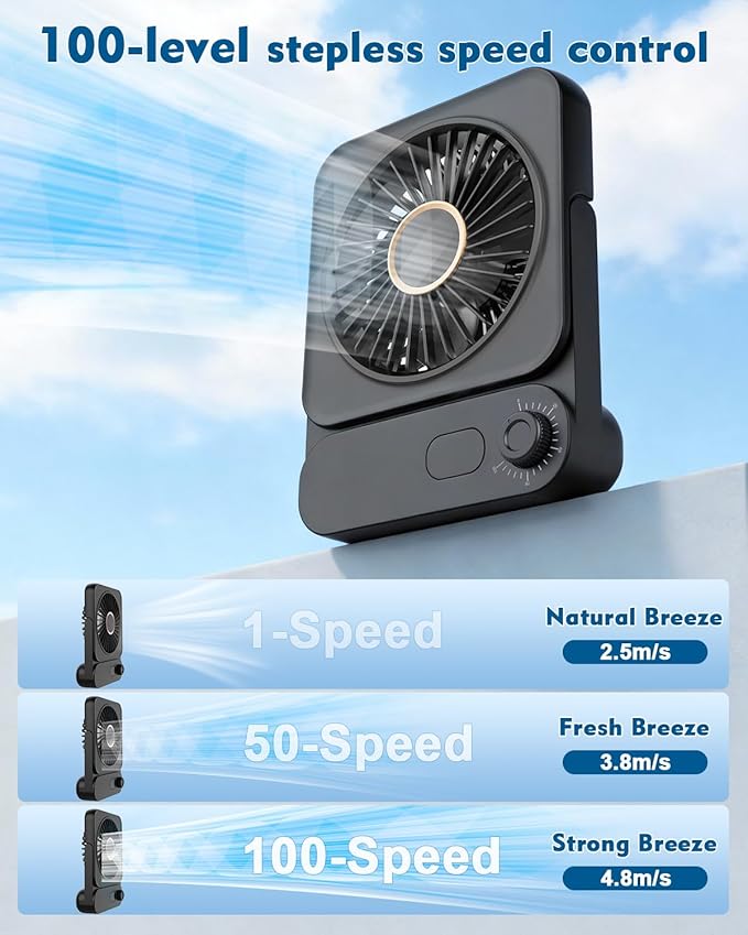 Magnetic Cruise Desk Mini Fan, 4000mAh Ultra-Slim Travel Fan Rechargeable, 0-100 Speeds, 150° Adjustable Portable Fan for Ship Cabin, Bedroom Sleeping, Camping, Travel & Cruise Essentials 2026, Black