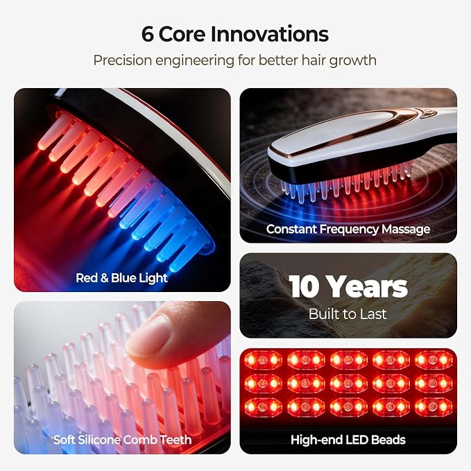 Laser Hair Growth Comb with 650nm Red Light & 470nm Blue Light, Electric Scalp Massager, Scalp Massager Hair Growth, Red Light Hair Brush, Head Massager (Model: A-803)