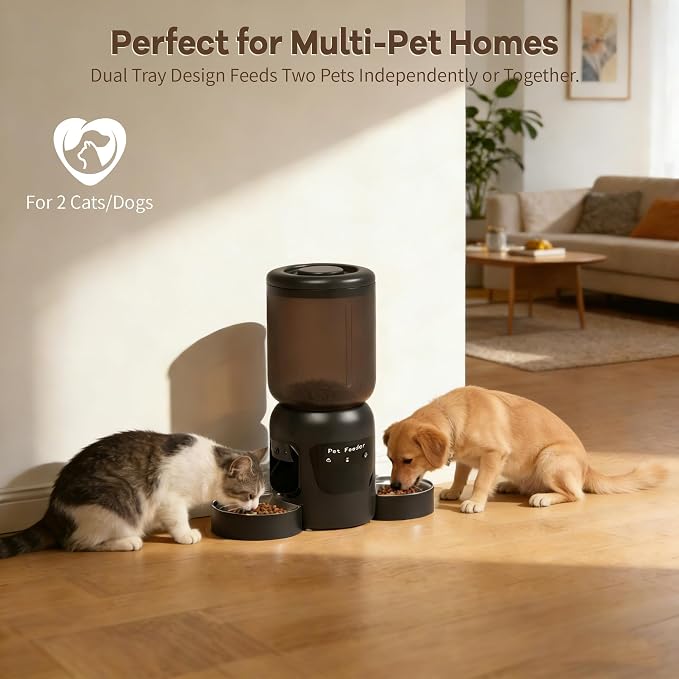 Automatic Cat Feeder with Camera, 5.2L Smart Cat Food Dispenser for Multi-Pet Homes, 170° Wide Angle Night Vision Auto Cat Feeder for Cats and Dogs, 5G WiFi App Remote Control for Busy Families, Black