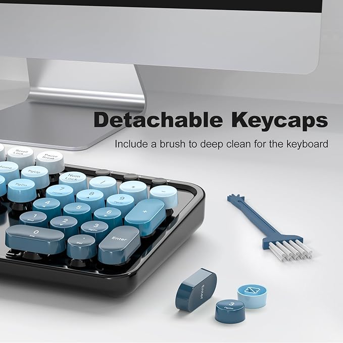 MOFII Wireless Keyboard and Mouse Combo, 2.4GHz Retro Typewriter Keyboard Full Size, Cute Wireless Mice, USB Dongle Plug and Play, for Laptop, PC, Desktop, Windows (Black Blue Gradient Color)