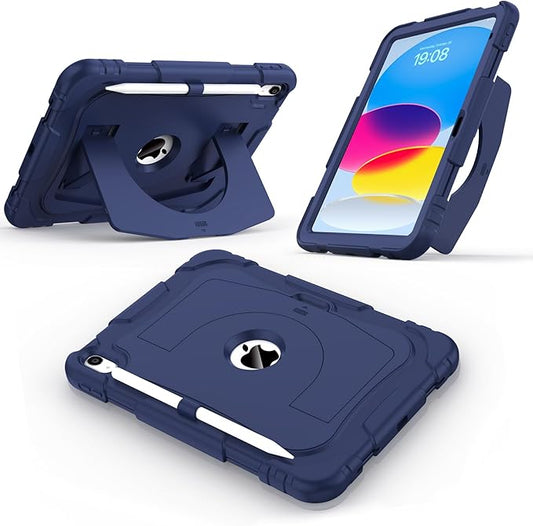 CCMAO Case for iPad (A16) 11 Inch 2025, iPad 10th Gen 10.9 Inch 2022, with Portable Handle Kickstand and Pencil Holder, Heavy Duty Shockproof Rugged Protective Case for iPad 11/10f Gen, Navy Blue