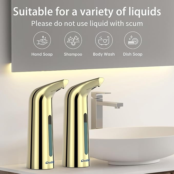 Automatic Soap Dispenser,4 Adjustable Levels Touchless Hand Sanitizer Pump with Infrared Sensor, Countertop Electric Soap Dispenser for Bathroom,Kitchen(TS2012) (GoldGold)