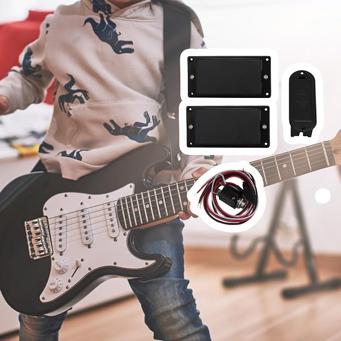 Mxfans 2Pieces Double Coil Ceramic Magnet Active Pickup fits Electric Guitar Black