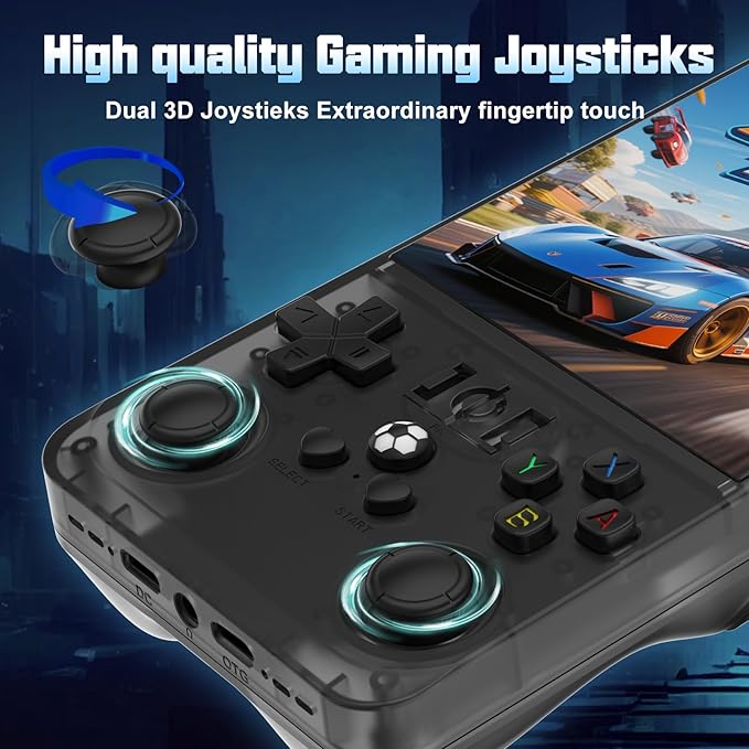 FHYRGF[40250 in 1] R36 MAX Handheld Game Console 4.0 inch IPS Screen Mini Retro Console 4000mAh Portable Pocket Arcade 45+ Mainstream Emulator 256g TF Card Transparent.(Grey)