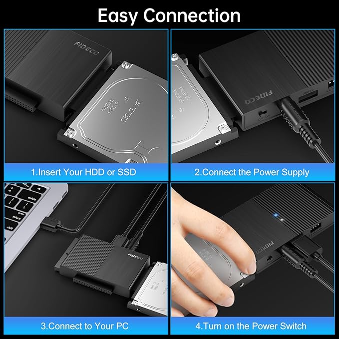 FIDECO USB 3.0 to SATA or IDE Adapter, Hard Drive Adapter Cable Universal for 2.5/3.5 inch SATA HDD/SSD & IDE HDD with 12V Power Adapter