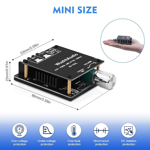 ZK-1002L 200W Audio Power Amplifier Board with Bluetooth and AUX Inputs, 2.0 Channel Stereo Mini Power Amplifier Receiver Module for Home DIY Speakers System, DC 5-24V