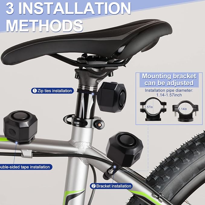 Two Packs Bike Horn Electric Vehicle Alarm Wireless Vibration Alarm System with Motion Sensor Waterproof Rechargeable Antitheft Alarm for Ebikes Bike Scooter
