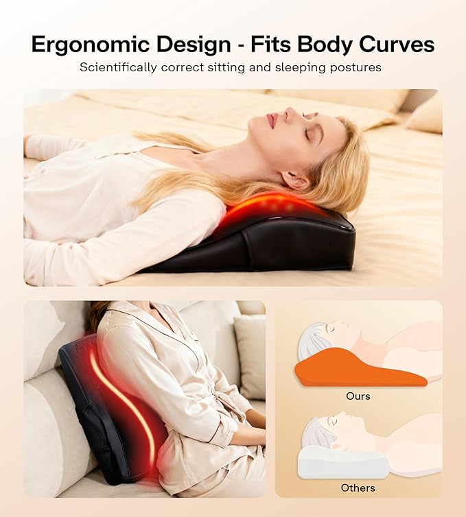 ALLJOY Back Massager with Heat, Electric Shiatsu Massage Pillow with LCD Display, 4 Modes & 3 Intensities Deep Tissue Kneading for Lower Back, Neck, Shoulder, Leg, Ideal Gifts for Men, Women