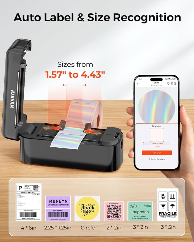 MUNBYN Bluetooth Thermal Label Printer RealWriter RW402B, 4x6 Shipping Label Printer for Small Business, Compatible with Android, iPhone and Windows, Mac, Chromebook