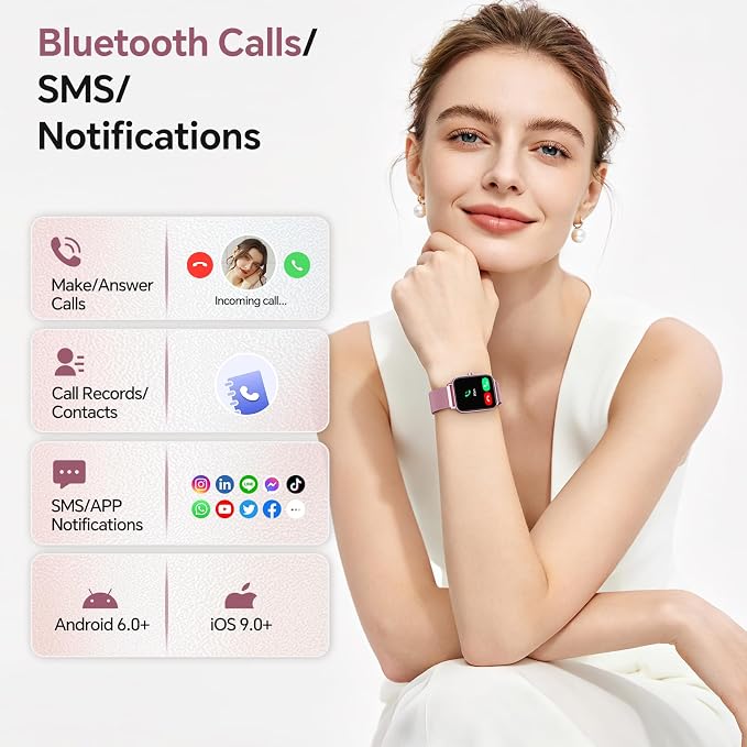 Smart Watches for Women (Calls/SMS/Reminders), 1.85" HD Alexa Smart Watch for Android Phones & iphone Compatible, 120+ Sport Modes Fitness Watch, Heart Rate/SpO2/Sleep Tracker, 3ATM Fitness Trackers