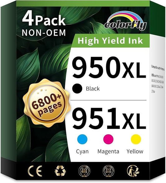 colorfly 950xl and 951xl Ink Cartridges Combo Pack Compatible for hp 950 951 Ink Cartridges Combo Pack Replacement with OfficeJet Pro 8600 8610 8620 8100 8630 8660 8640 8615(4 Pack)