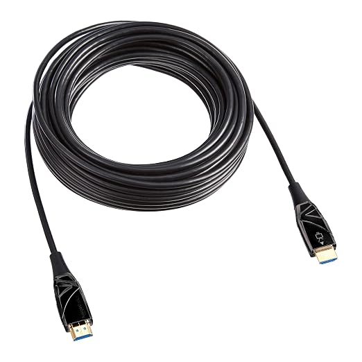 Amazon Basics HDMI Fiber Optic Cable with Gold Plated Connectors, 18Gbps High-Speed, 4K@60Hz, 2160p, 48-Bit Color, Ethernet Ready, 50 feet, Black