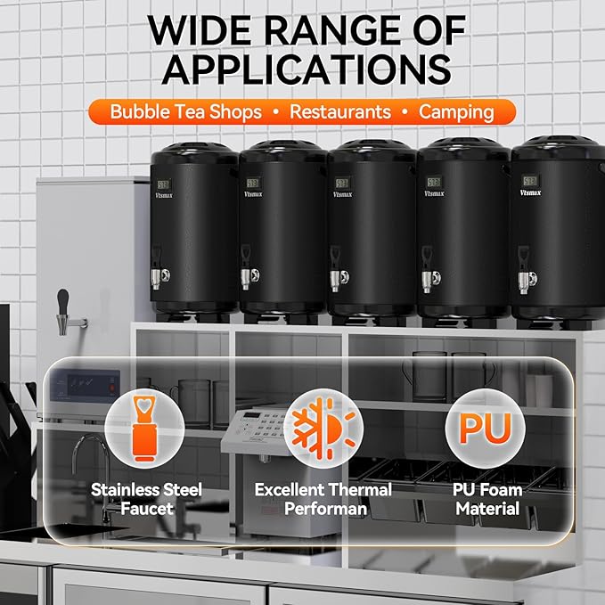 Commercial Insulated Beverage Dispenser with Stand, 2 Gallon Stainless Steel Hot & Cold Drink Dispenser with Temperature Display, Spigot for Tea and Coffee(Black)